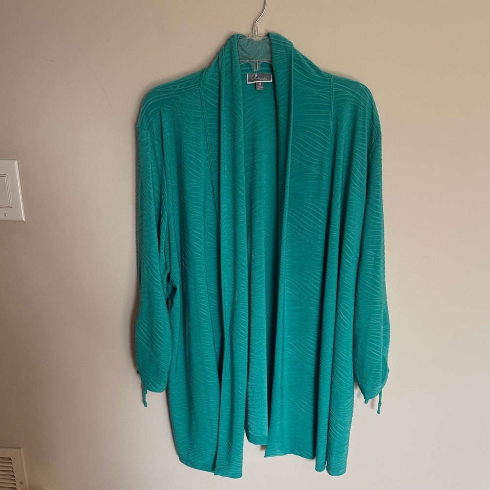 Open-Front Teal Draped Cardigan Sweater